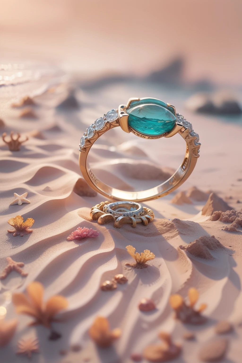 A ring on the sand under the sea