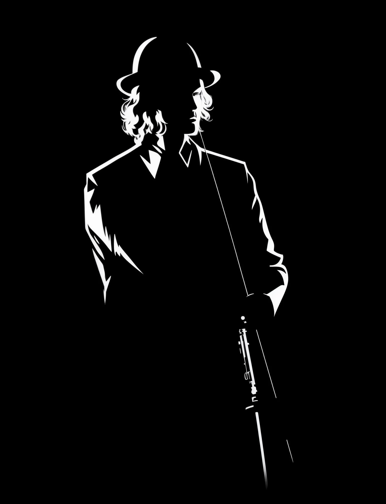 ((Black background :1, 5)), vectorial, Vivid colors, Masterpiece, Best quality, Intricate details, Perfect symmetrical face, Realistic details, gothic theme, rim-light, Moonlight, cinematic shading, Musicians