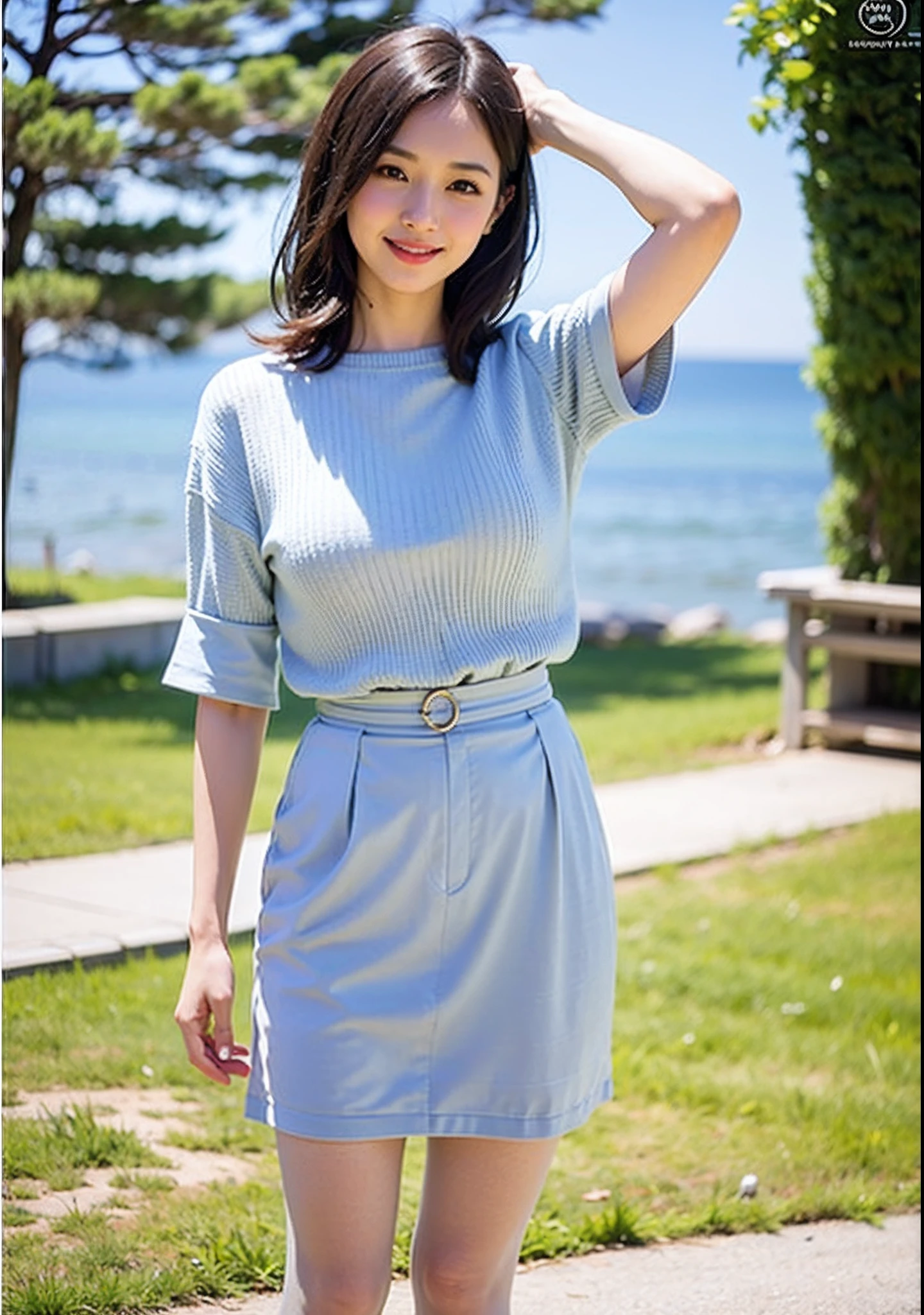 Upper class realistic college girl in elegant dress、 (Wearing pantyhose、Very realistic pantyhose)、165 cm tall, Japanese Models, Short Layer Hair、japanaese girl, Neat and clean Japan woman, A smile、goddess of Japan, Innocence、Realistic Pantyhose、Raw photo, (8K、top-quality、masterpiece:1.2)、(intricate detailes:1.4)、(Photorealsitic:1.4)、octane renderings、Complex 3D rendering ultra detail, studio lights, Rim Lights, vibrant detail, super detailing, Realistic Pantyhose、realistic skin textures, Detail Face, Beautiful detail eyes, Very detailed CG Unity 16k wallpaper, make - up, (detailedbackground:1.2), shinny skin、turned around、Exposed thighs!!!