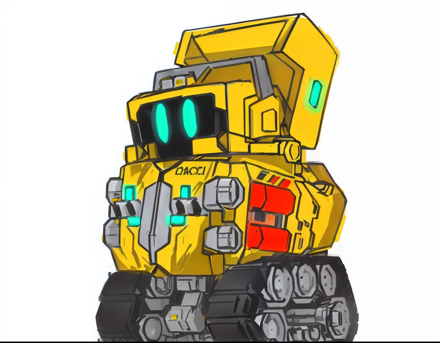 Cartoon of a yellow robot with a green light on, Yellow mech, mechanized art concept, sticky tar. concept-art, Machinary, Robot design, collosal mech, toonix character, digitally colored, mech robot, Official concept art, robot mode, totorrl, tanks, Concept robot, cute elaborate epic robot, topaz, comic book style battlemech