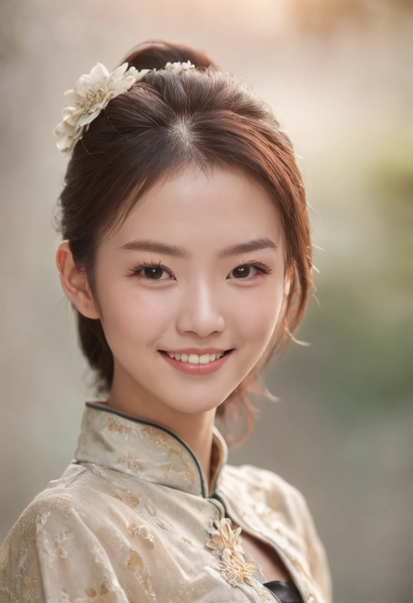 Sunny smiling Chinese girl front photo