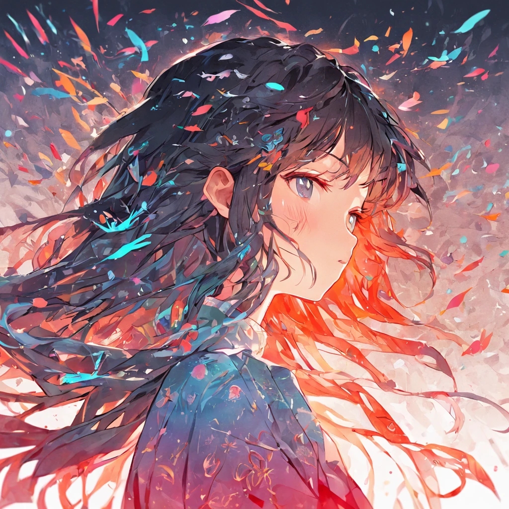 (White background:1.4),(Silhouette of a girl's head, Eyes closed, colorfull long hair, Oriental elements),(Chinese illustration:1.3,paper art:1.3, Quilted paper art:1.2),( reasonable design, Clear lines, High sharpness,Best quality, Very detailed, Masterpiece, movie light effect, 4K )