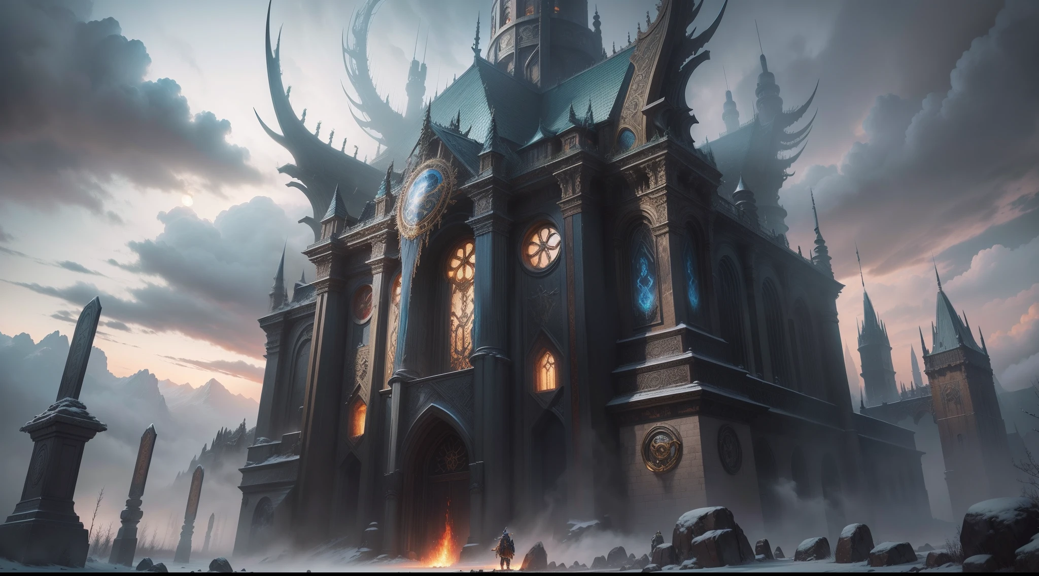 (tmasterpiece)(High quality)(Ultra-fine)gyuru,The Lord of the Rings,Surrounded by Warcraft buildings,Sharp ring,Bleak weather,Foggy