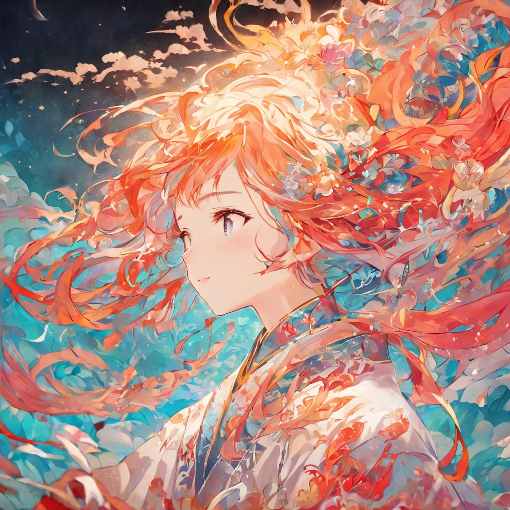 (White background:1.4),(Silhouette of a girl's head, Eyes closed, colorfull long hair, Oriental elements),(Chinese illustration:1.3,paper art:1.3, Quilted paper art:1.2),( reasonable design, Clear lines, High sharpness,Best quality, Very detailed, Masterpiece, movie light effect, 4K )