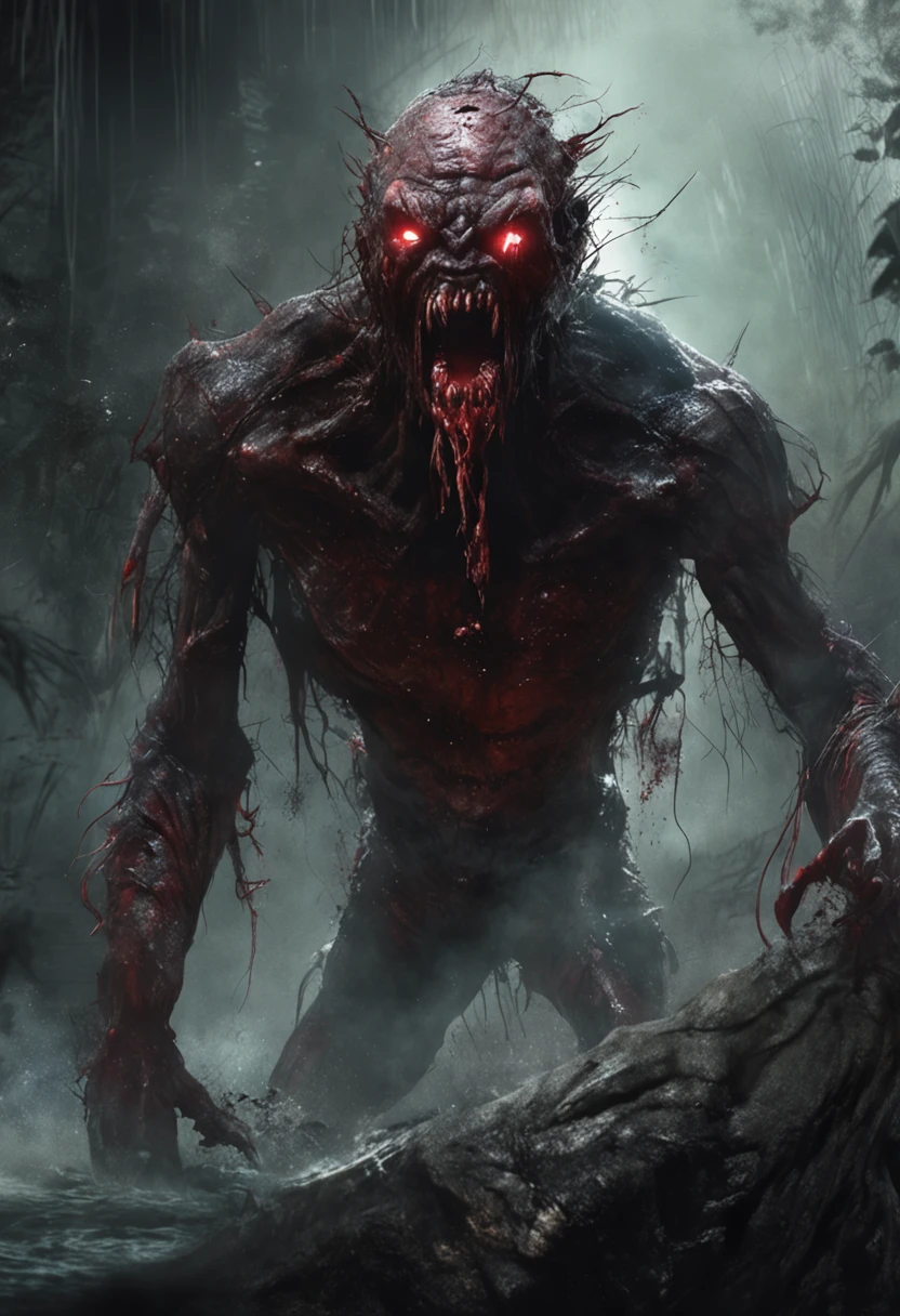A painting of a demonic creature with a bloodied face and a bloodied head, carnage, Sci - Horror Art of Fiction, Science fiction horror artwork, inspired by Aleksi Briclot, Crocs de carnage, Horror fantasy art, par Aleksi Briclot, Horror concept art, venin, Art fantastique et horreur, Detailed illustration of 4K horror, Demonic creature, Dark Fantasy Horror Art