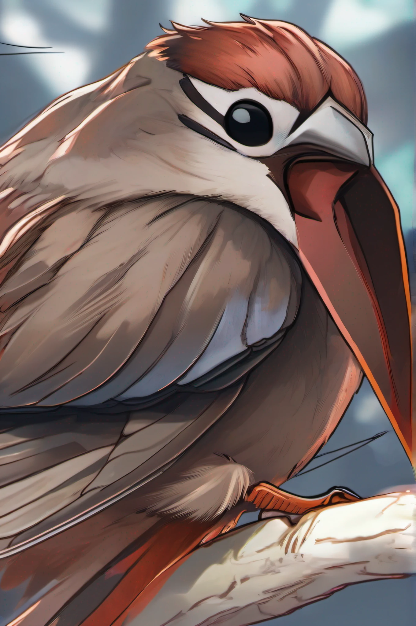 Draw a quarreling sparrow up close, a sparrow with an open mouth，Anime