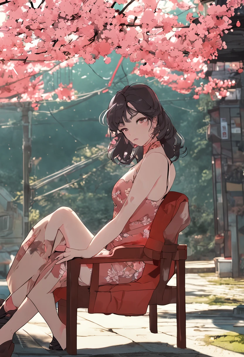 Sexy Japan Beauty、Sitting on a chair、You can see a little bit of the chest、Breasts are large