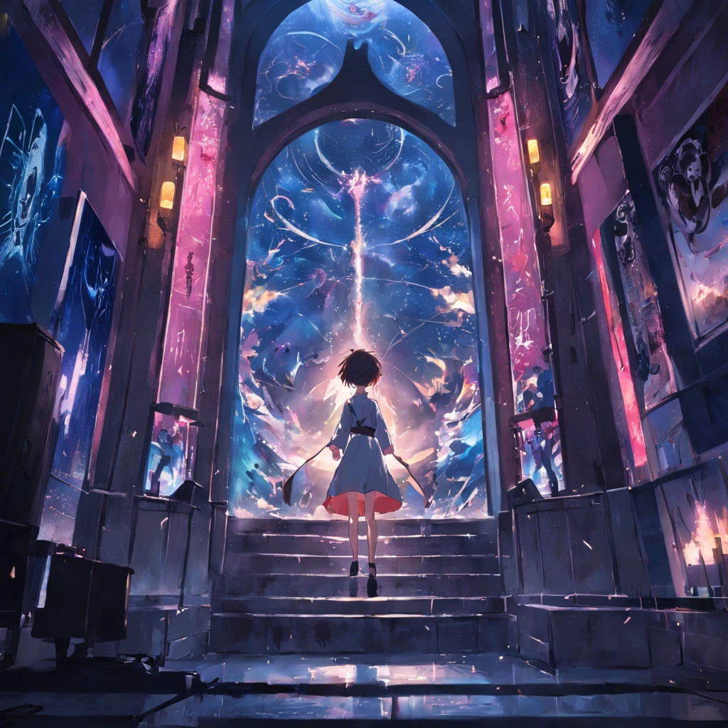 tmasterpiece,best qualtiy,cinematic Film still from,White walls,calendar,August 24, 2044,switch,There are paintings on the walls(spark of light:0.7)