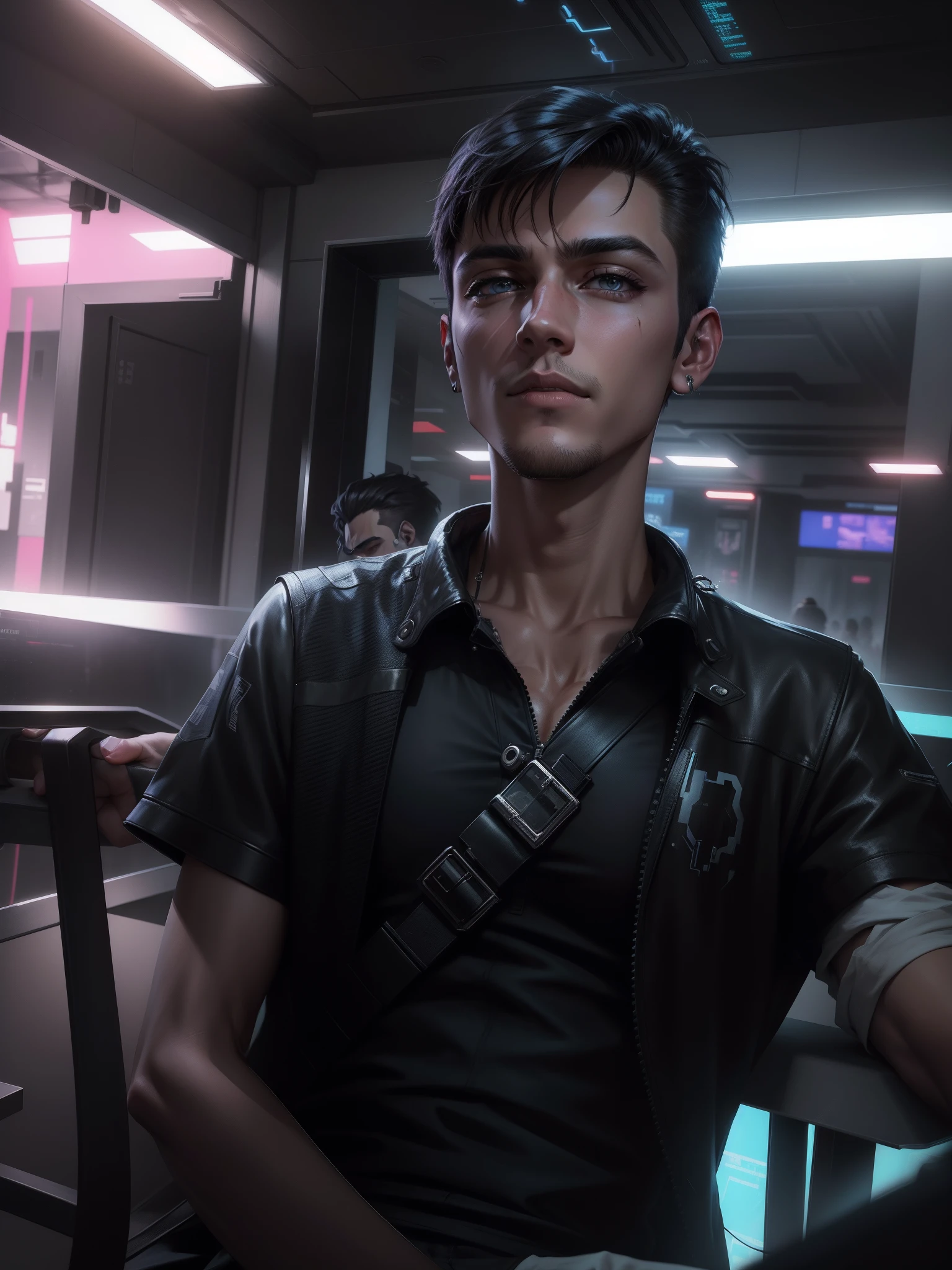 Change background cyberpunk handsome boy, realistic face, 8k, ultra realistic,