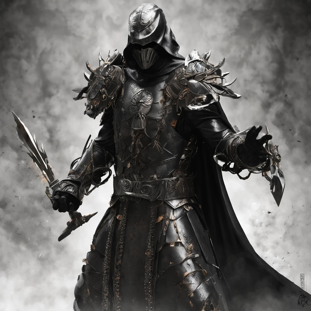 Socrate in badass armure ready to fight, Best quality, Masterpiece, 超高分辨率, (photograph realistic:1.4), surrealism, Dream-like,fusionart, Shadowdancer, shadow magic, darkness control, stealth, shadowstep, umbral spells, hidden blade,