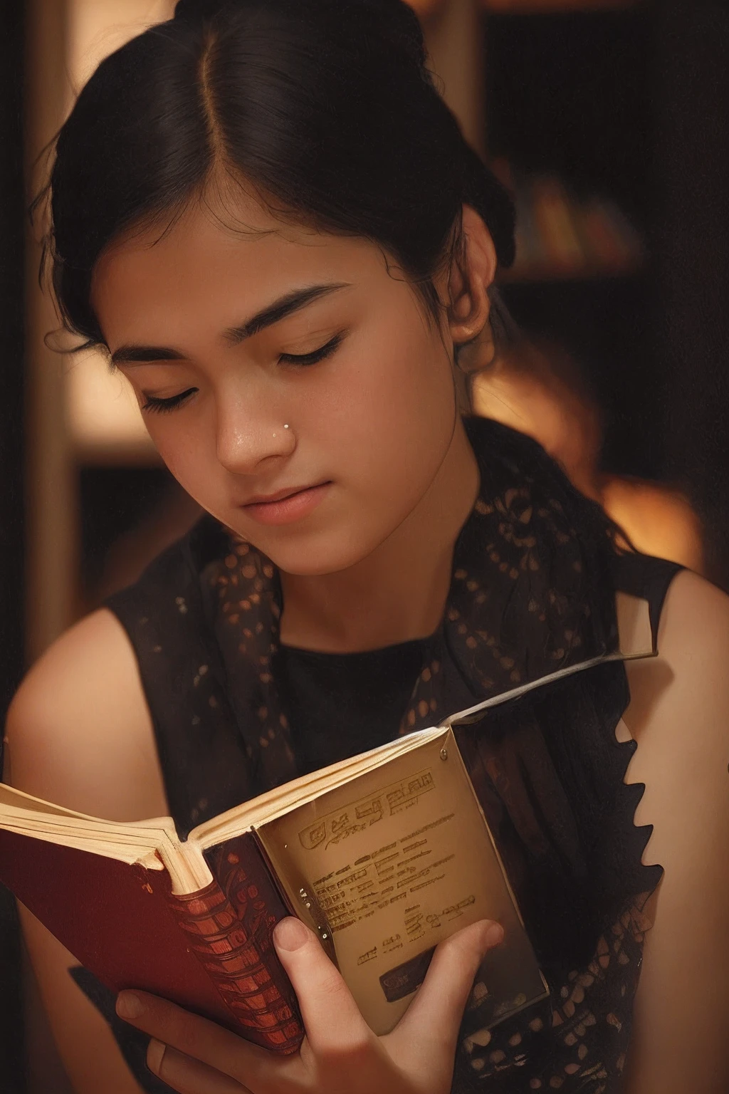 arafed girl reading a book while sitting on a floor, village girl reading a book, student, reading new book, reading in library, photo taken in 2 0 2 0, reading a book, candid shot, on a dark background, reading the book about love, candid portrait, studious, studying, full subject shown in photo, studious chiaroscuro hyper realistic photo with this face, 4K hyper realistic photo, which change the background