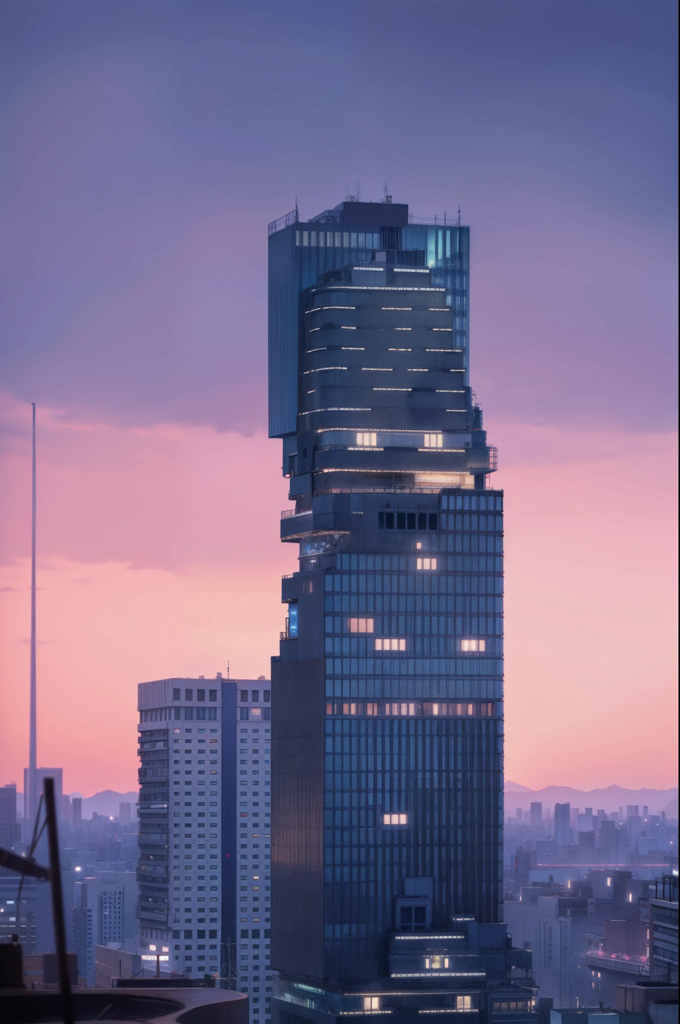 Anime scene by makoto shinkai, tall building