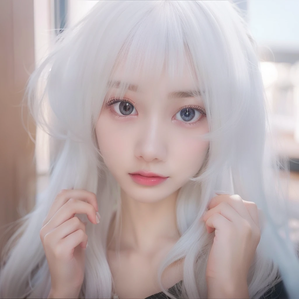 Young girl 9 years old, Long white hair, red eyes,Clara from honkai star rail,cute,realistic,ultra detail, 70mm lens, Best quality 4k, masterpiece,