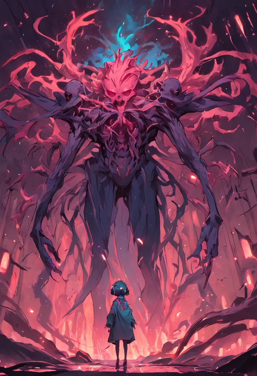 Amazing anatomy, (Fantastic demonic Horror Perfect art, 64K Ultra HD: 1.1), (art by apterus, Art by Dan Mumford, The art of lovecraft: 1.2), Best quality, CGSociety, demonic humanoid creature, The gas mask fuses on the head, nuclear fallout, Dark, Dark, green glow, Hop Forest