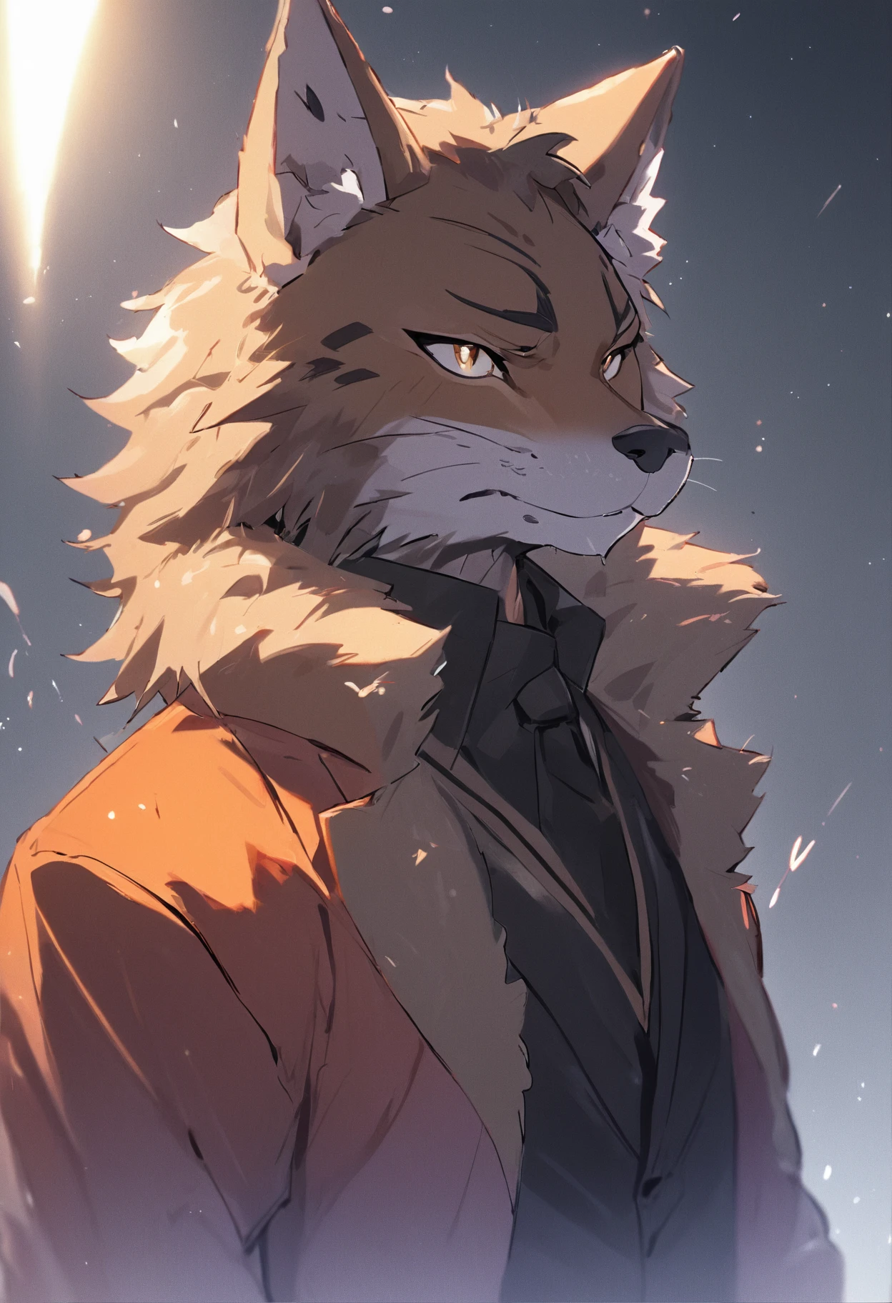 4K, high resolution, Best quality, Masterpiece, perfect colors, perfectly shaded, Perfect lighting, posted on e621, (by Chunie), Furry, anthro, Furry art,middle aged man,Big back,Black and white hair,stubbles,Handsome face,wind coat,Business suit,围巾,cigars,Male leopard,two tone color hair,eye glass,(Middle Age),,Detailed fur, Detailed face, Perfect face, (The stands up), Detailed background, ((Bonifasko lighting)), coda, (Detailed eyes), perfect pupils