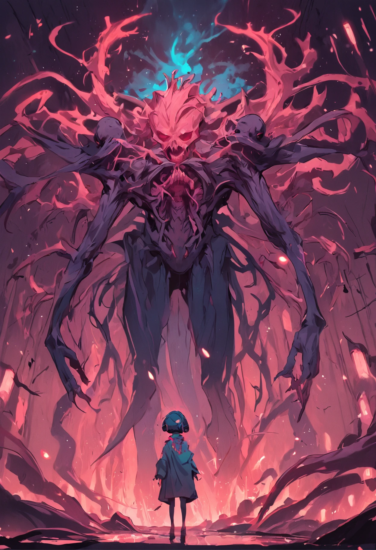 Amazing anatomy, (Fantastic demonic Horror Perfect art, 64K Ultra HD: 1.1), (art by apterus, Art by Dan Mumford, The art of lovecraft: 1.2), Best quality, CGSociety, demonic humanoid creature, The gas mask fuses on the head, nuclear fallout, Dark, Dark, green glow, Hop Forest