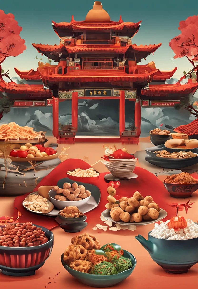 Snack background wall with traditional flavor of Chinese culture