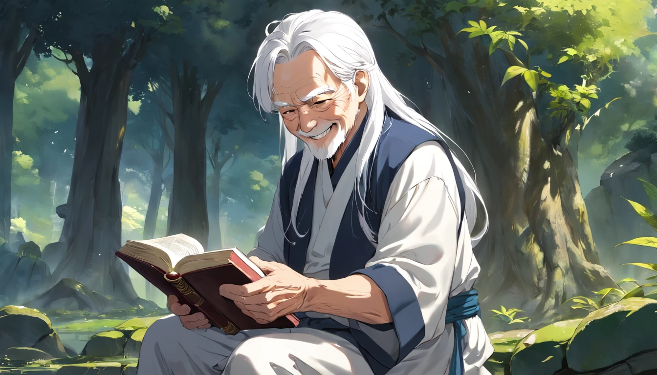"The white-haired old man imparted the essence of cultivation to the youth, A kind smile contains valuable knowledge. The ancient book is held in the hand, Teach young people how to practice. Young people listen carefully, Thinking about the problem, Explore the mysteries of cultivation. The old man answered patiently, Share cultivation experiences and insights. Respect and gratitude fill the face. An ancient and mysterious world of cultivation, Feel the power and meaning of cultivation."
