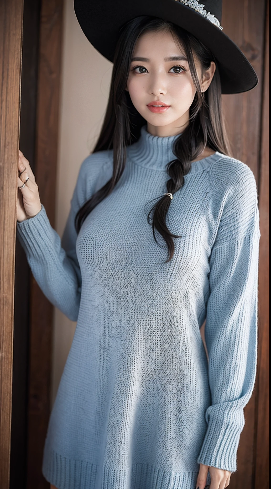 Bewitching wife wearing a kashkur knitted dress、