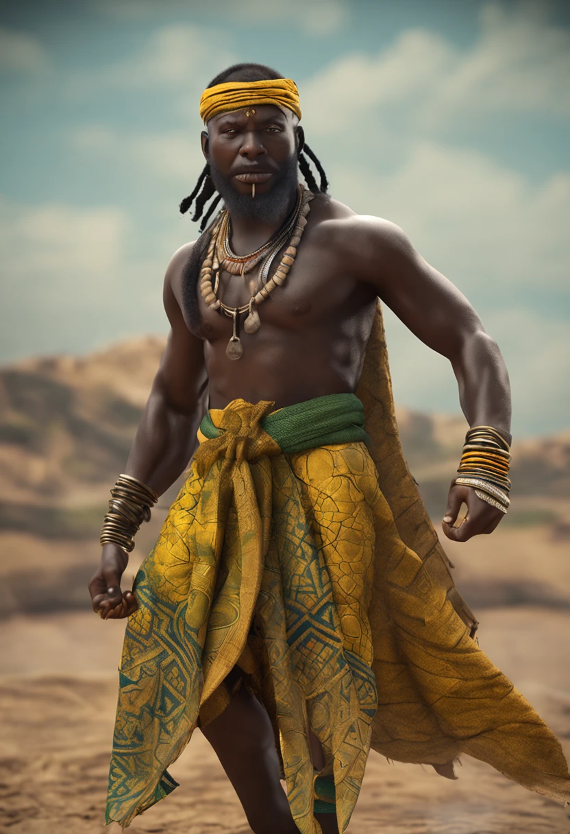(professional 3d render:1.3) af (Realistic:1.3) The most beautiful artistic photo in the world,Oksumare, Orisha, Africa, strong man,Green and yellow clothes,Orisha of the duality of earthman and man,colours:green and yellow in color, Wear meticulous and intricate ADE, Wry smile in the eyes, Cosmic God,Impresionismo,afrofuturist, close-up face, 8K rendering unit, skin pore, very dark lighting, heavy shading, A detailed, Detal Face, (vibration, Realistic photography, Realistic, Dramatic, darkly, foco nítido, 8K), (African clothing of the tribe :1.4), ((((Use fabrics)))), (复杂:1.4), decadent, (highly detailed:1.4), digitial painting, rendering by octane, art stations, concept-art, Liso, foco nítido, From the germ of art, (loish:0.23), wlop ilya kuvshinov, e Greg Rutkowski e Alphonse Mucha Gracias, (global ilumination, studiolight, Light volume), very heavy rain, Floating particles, fanciful, biz, Close-up of Rostow, ((Dark background starry night:1.3)),CGSesocieda,art stations