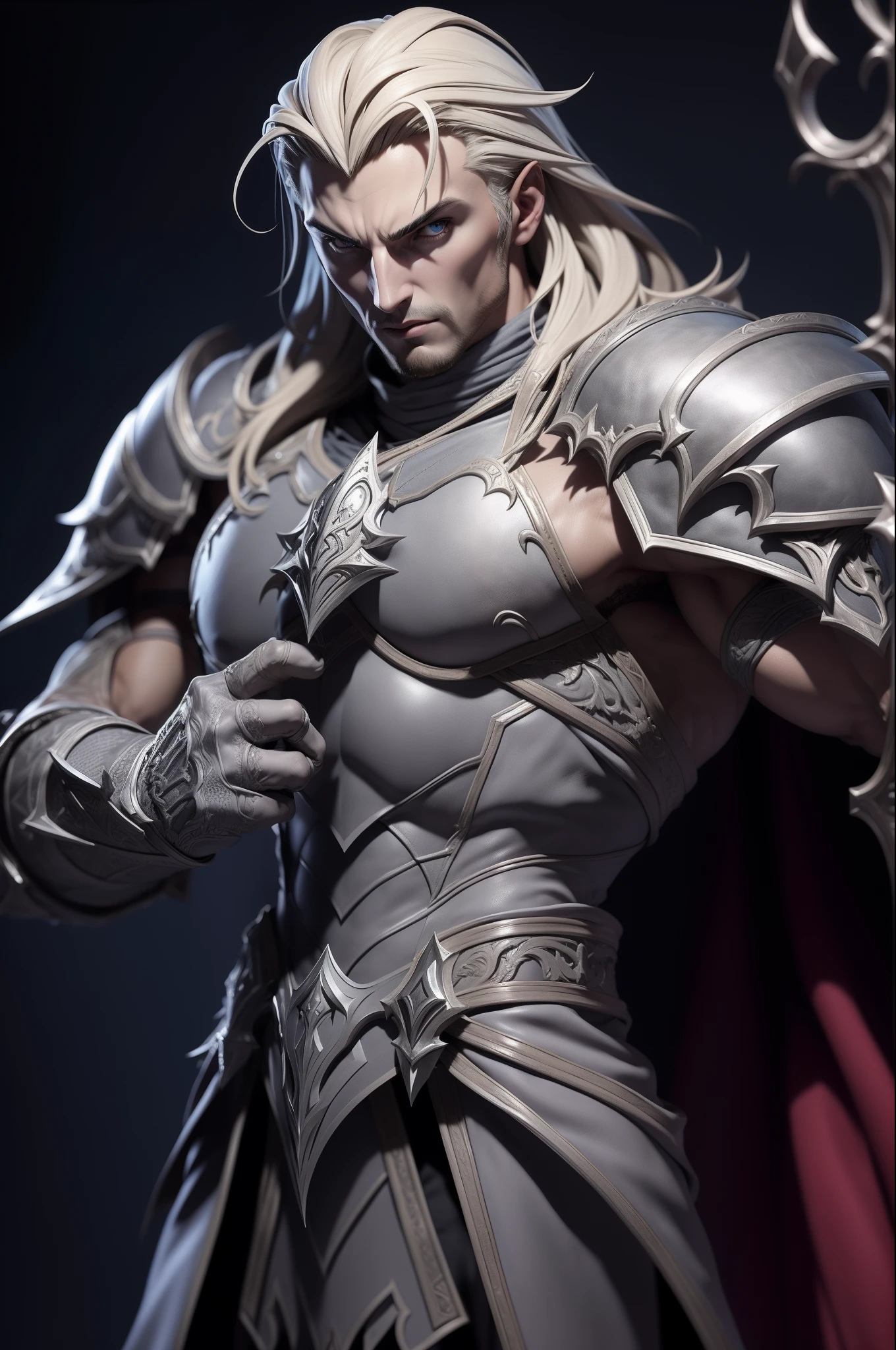 Style argile grise,(Masterpiece, Best quality), niveaux de gris,zbxr, Castlevania Lord of Shadows muscular Moroccan leather armor Armor , Yeux blancs,