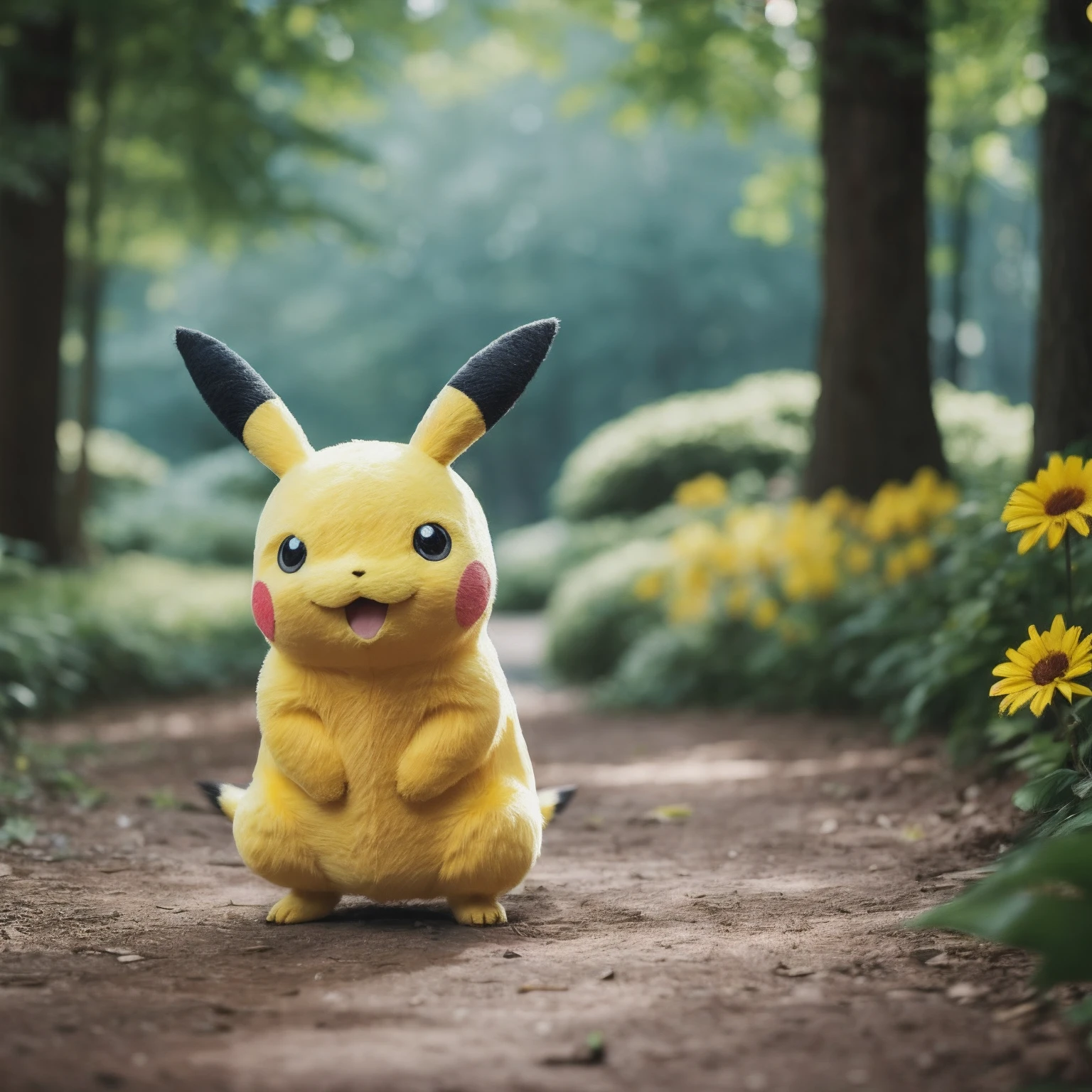 A true portrayal of Pikachu,pokemmo, bblurry, hyper realisitc, flower, Nature, Depth of field, to8contrast style