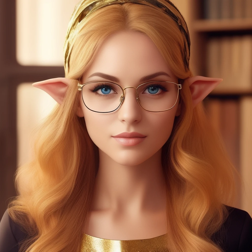 Beautuful Women,the elf,wears glasses,golden hair,