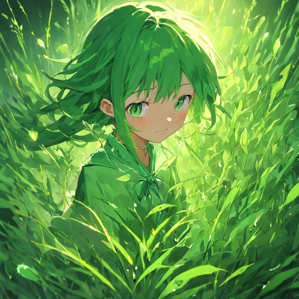 Fairy Dewgrass is a small herbaceous plant found at the peak of Fairy Mountain. It has long, delicate and soft, emerald green leaves with tiny dewdrops. The grass stems are light green and emit a refreshing fragrance. It is exquisitely beautiful, resembling gemstones, with petals in various colors and a radiant glow, making it a precious and unique plant found only during specific periods., Surrealism, bloom, UHD