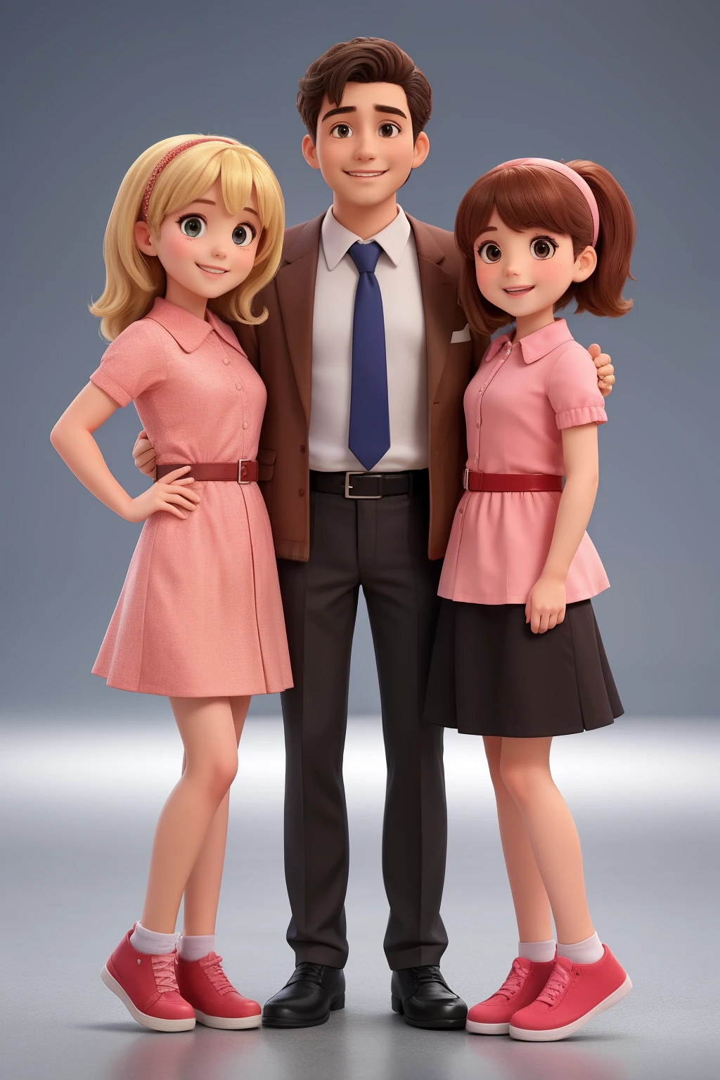 3 peoples, a man, a woman, a little girl, happy, full body,