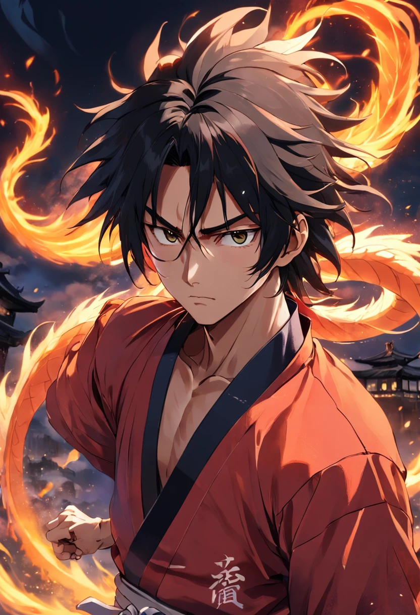 Martial arts novel Dragon Eight Gang Master Qiao Feng,Ken Takakura, Tall and strong,Long hair,The face is densely covered with short whisker roots,Darkening of the skin, burlap