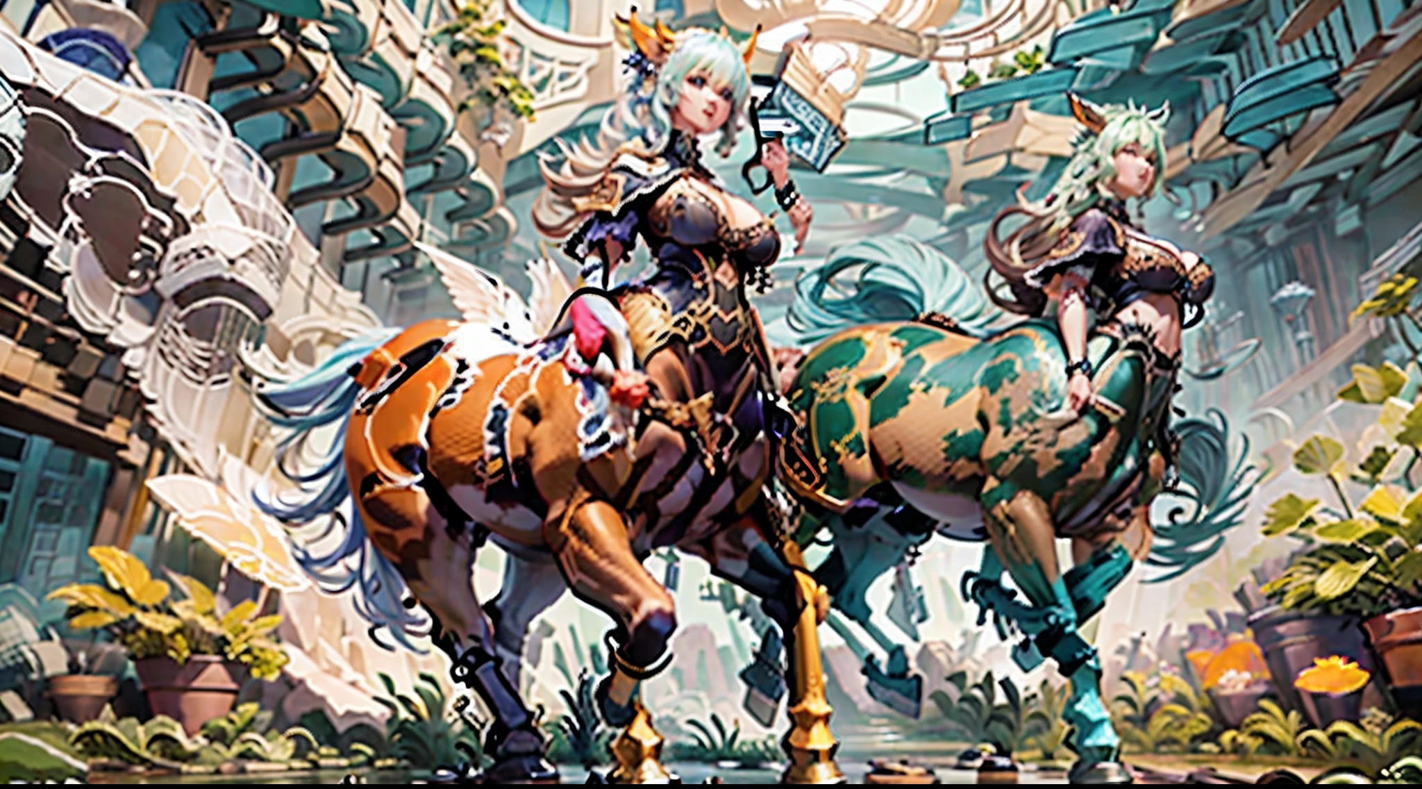 In the beautiful illustration of this super-grand scene,The ultra-long-range lens is shown(Eight unique centaur characters:9.9),They all have their own characteristics,Vivid and interesting。Radiant angelic centaurs from the heavenly realm,To the hellish centaurs surrounded by nightmarish flames,And then to the Wind Immortal Centaur dancing in the air,There are also one-horned centaurs surrounded by thunder and lightning,and mechanical centaurs that shine with metallic light,And then to the powerful dragon centaur with colored dragon scales covering the whole body,The elegant and agile elf centaur always wears a flower crown with its slender and graceful lines,Enchanting and charming Tiflin centaurs。Each character has their own unique charms and abilities。The illustration uses advanced artistic techniques and tools,(Divide the scene into sections by geometric arrangement:9.9),Each section corresponds to a centaur character,This makes more efficient use of space。Through Midjourney's advanced brush tools、Color palette、Material packs and model packs,Exquisite costumes and equipment are designed for each centaur,Enhances the character's personality and visual appeal。The scenery in the illustrations is stunning,There are changing skies、rainbowing、extreme light、Stars and Moon。Incorporating iconic landmarks such as Mount Everest,and fireworks、tranquil lake、Natural and urban elements of waves and neon lights,Creates a magical atmosphere。The centaurs showed off their skills and equipment in a variety of environments,This is true even in extreme alien landscapes。(Use Midjourney's tools、Material packs、Texture tools、The color palette makes depicting details vivid and realistic:9.9),From intricate hairstyles and clothing to authentic textures,Enhances the realism of the characters and surroundings。The fusion of multiple art styles adds movement to the centaur's movement at all angles,The overall visual experience is further enriched。The final illustration was described as a "mast