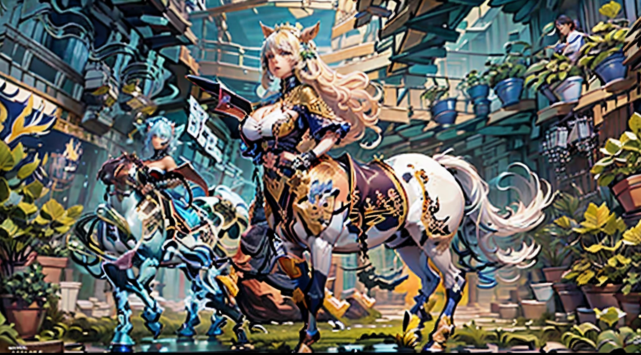 In the beautiful illustration of this super-grand scene，The ultra-long-range lens is shown（Eight unique centaur characters：9.9），They all have their own characteristics，Vivid and interesting。Radiant angelic centaurs from the heavenly realm，To the hellish centaurs surrounded by nightmarish flames，And then to the Wind Immortal Centaur dancing in the air，There are also one-horned centaurs surrounded by thunder and lightning，and mechanical centaurs that shine with metallic light，And then to the powerful dragon centaur with colored dragon scales covering the whole body，The elegant and agile elf centaur always wears a flower crown with its slender and graceful lines，Enchanting and charming Tiflin centaurs。Each character has their own unique charms and abilities。The illustration uses advanced artistic techniques and tools，（Divide the scene into sections by geometric arrangement：9.9），Each section corresponds to a centaur character，This makes more efficient use of space。Through Midjourney's advanced brush tools、Color palette、Material packs and model packs，Exquisite costumes and equipment are designed for each centaur，Enhances the character's personality and visual appeal。The scenery in the illustrations is stunning，There are changing skies、rainbowing、extreme light、Stars and Moon。Incorporating iconic landmarks such as Mount Everest，and fireworks、tranquil lake、Natural and urban elements of waves and neon lights，Creates a magical atmosphere。The centaurs showed off their skills and equipment in a variety of environments，This is true even in extreme alien landscapes。（Use Midjourney's tools、Material packs、Texture tools、The color palette makes depicting details vivid and realistic：9.9），From intricate hairstyles and clothing to authentic textures，Enhances the realism of the characters and surroundings。The fusion of multiple art styles adds movement to the centaur's movement at all angles，The overall visual experience is further enriched。The final illustration was described as a "mast