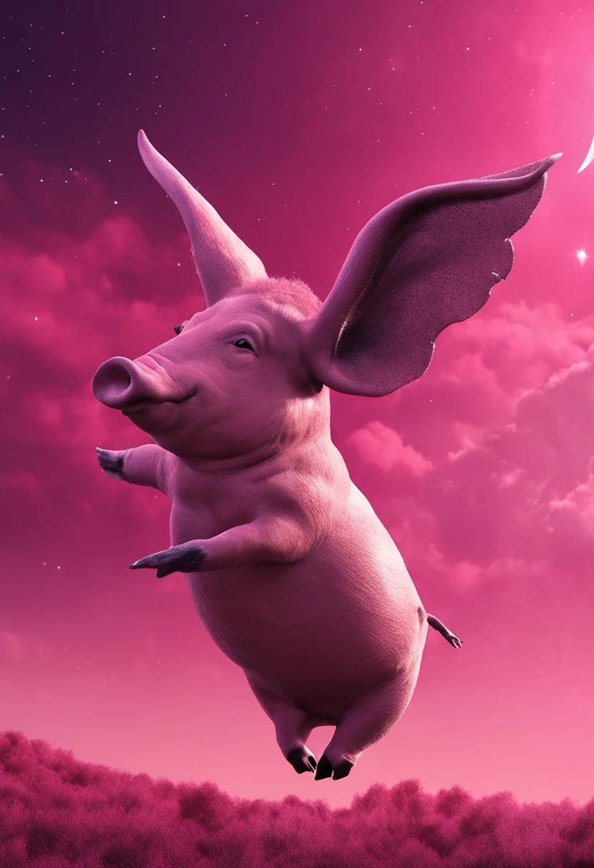 ((Pink pigs fly at night, Clear sky without clouds, A clear full moon)