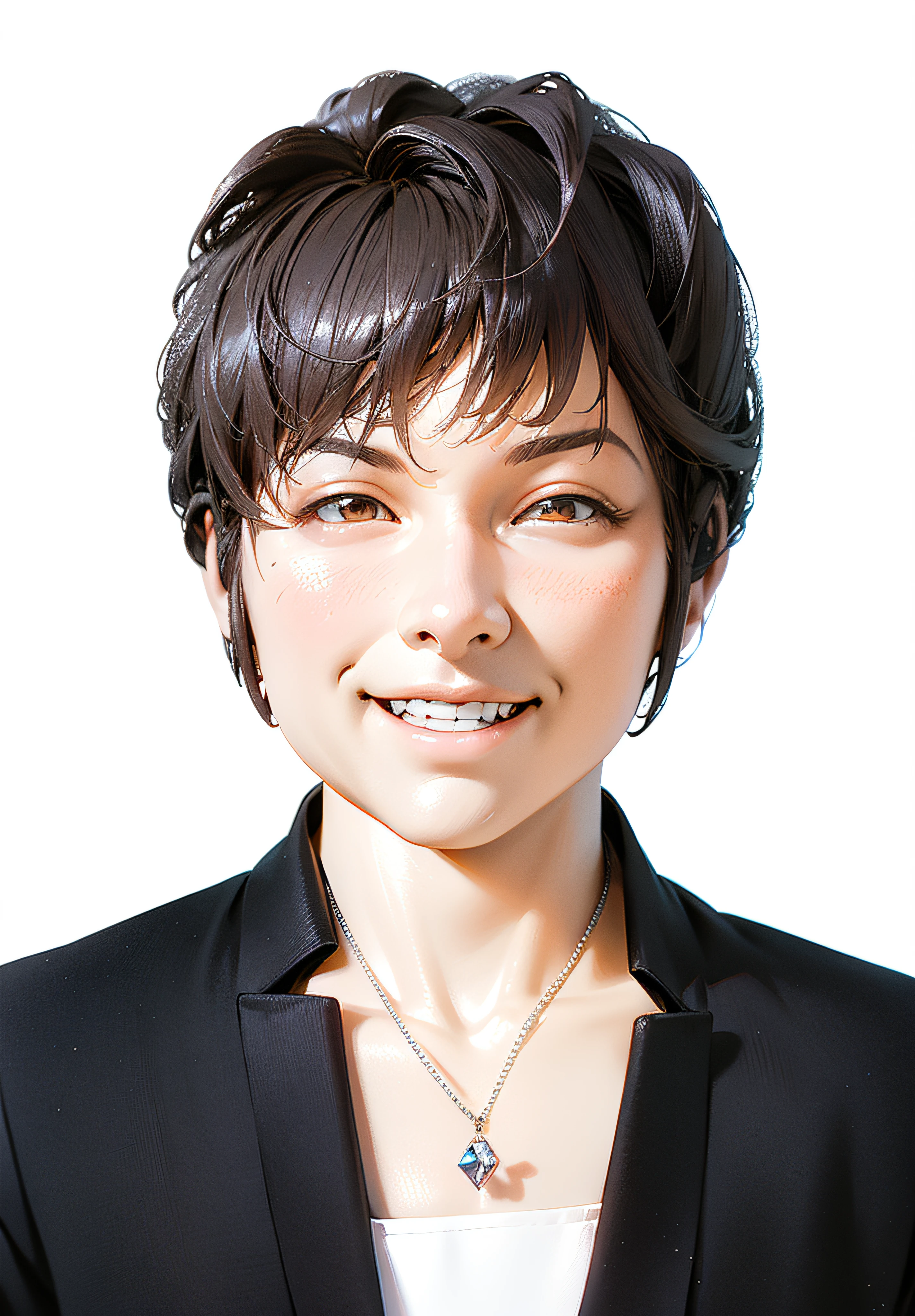 A woman in a suit wearing a smile, advanced digital chibi art, style as nendoroid, live2d virtual youtuber model, Anime boy, chibiStyle, anime styled 3d, anime chibi, anime style character, style of anime4 K, thancred waters in style of wlop, official character art, From Arknights, anime figure