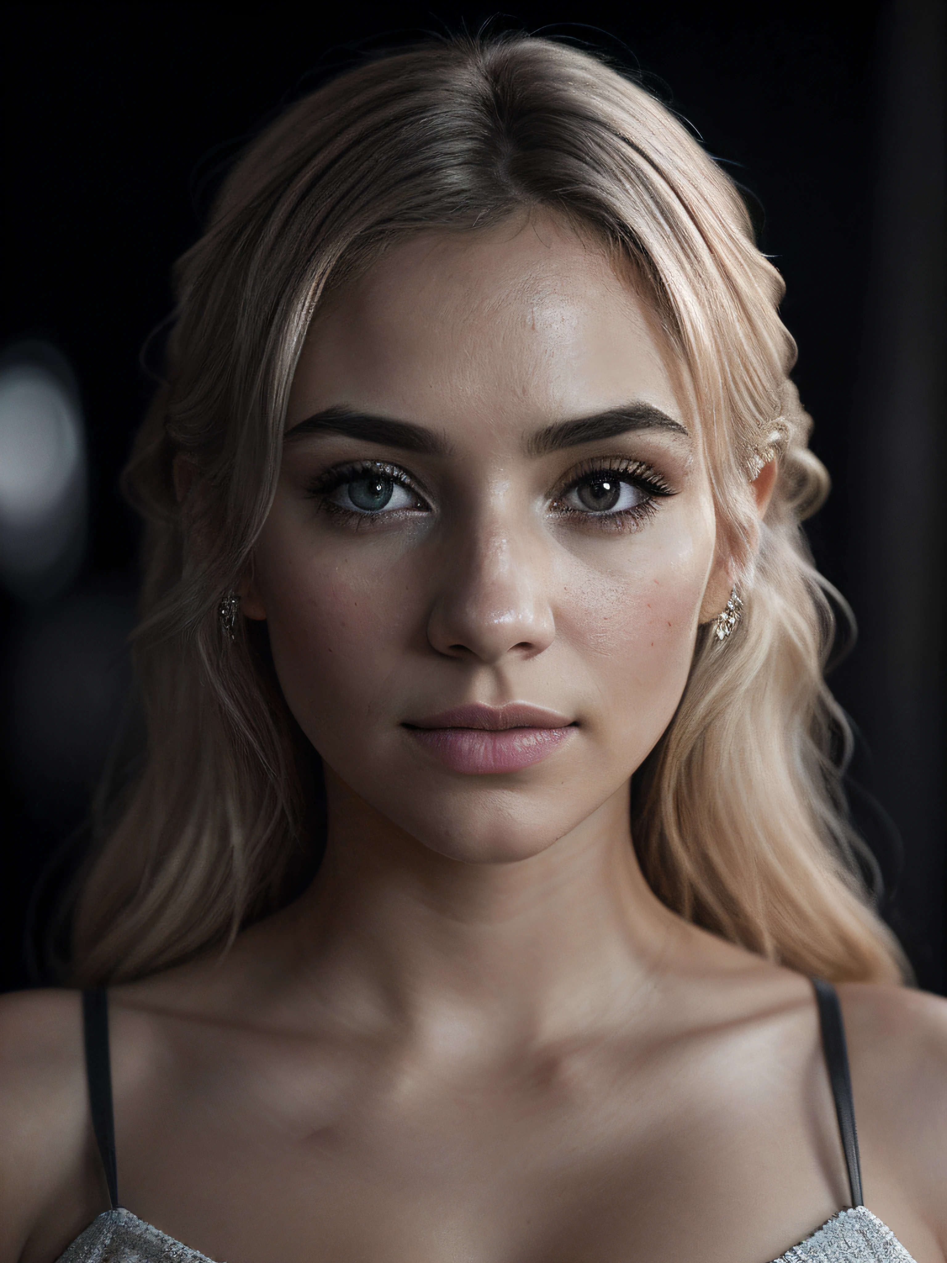 high angle of a Latina woman, light blonde hair, wearing a short and tight dress, city, natural skin texture, 24mm, 4k textures, soft cinematic light, RAW photo, photorealism, photorealistic, intricate, elegant, highly detailed, sharp focus, ((((((cinematic look)))), soft tones, insane details, intricate details, hyperdetailed, low contrast, soft cinematic light, dark colors, exposure mix, hdr,  faded
