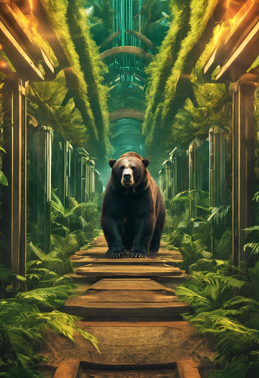 High nation-geographic symmetrical close-up portrait shoot in green jungle of an expressive Sun bear, anamorphic lens, ultra-realistic, hyper-detailed, green-core, jungle-core –ar 16:9 –q 2 –v 5
