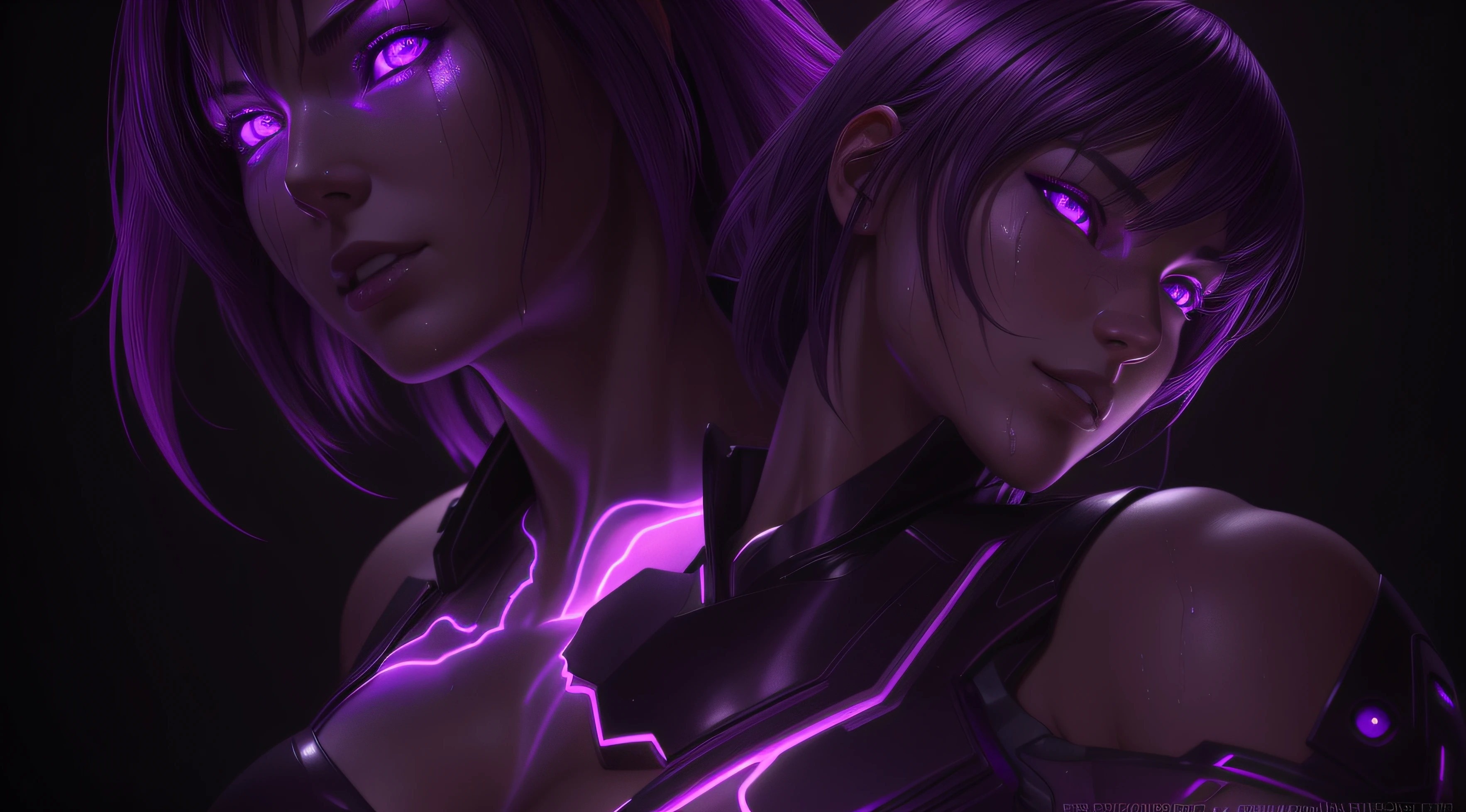 sexy motoko, Glow, seductive, glowing purple eyes , sexy , (ultra photorealistic:1.3), (masterpiece:1.4), best quality, ((realistic)), high quality, ultra detailed, ((real image)), ((realistic skin)), ((realistic face)),(illustration:1.05), (beautiful:1.05), (beautiful detailed eyes:1.05), (cinematic light:1.1), Extremely realistic , evil , wet ,corrupted , glowing veins ,parasites , dark energy , swarm, hive , grin , sadistic, portrait , purple glow ,possessed,