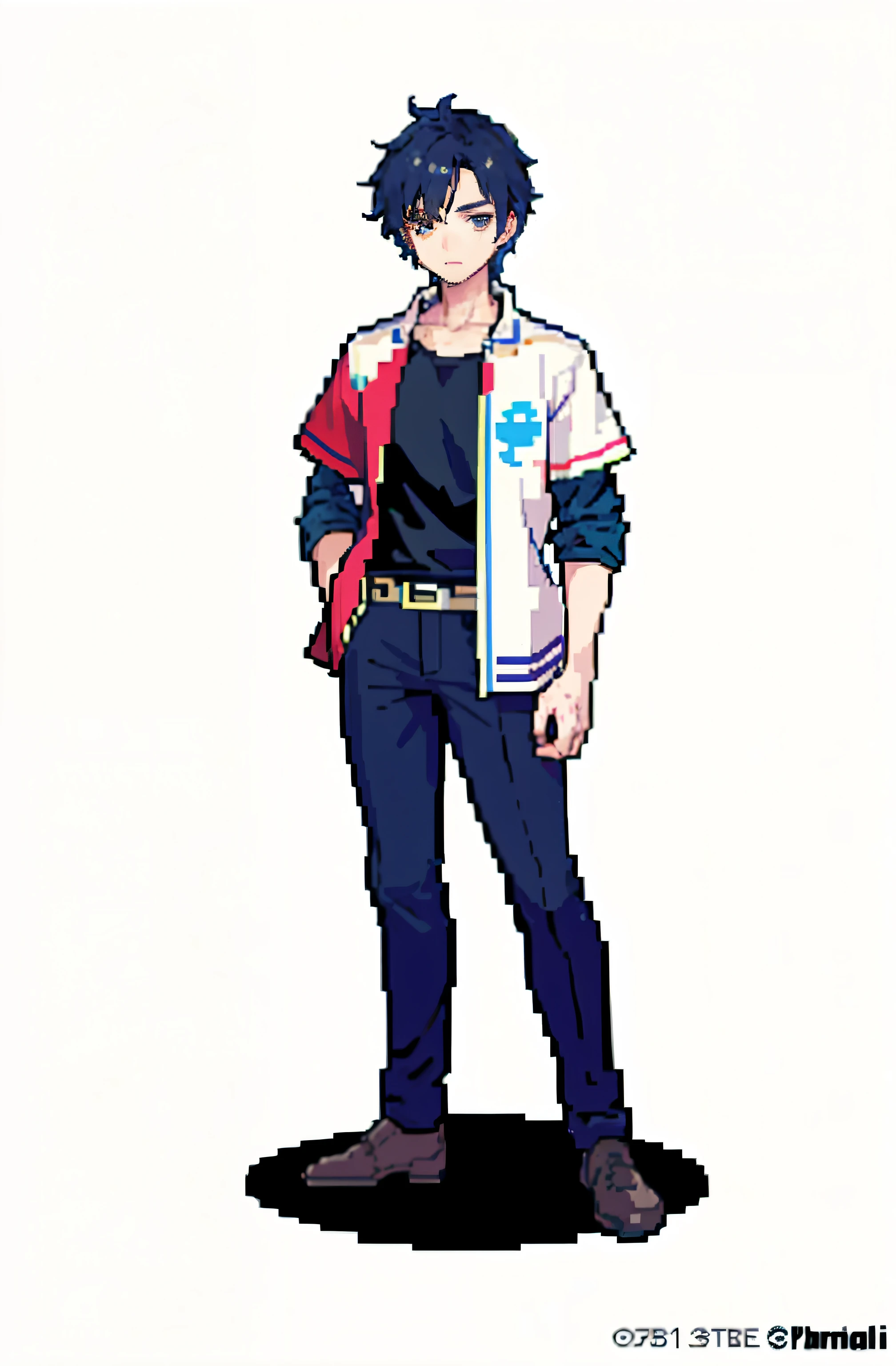 Masterpiece, Top quality, Best quality), pix,Pixel art, 1 handsome boy, full bodyesbian, No background,Black clothes