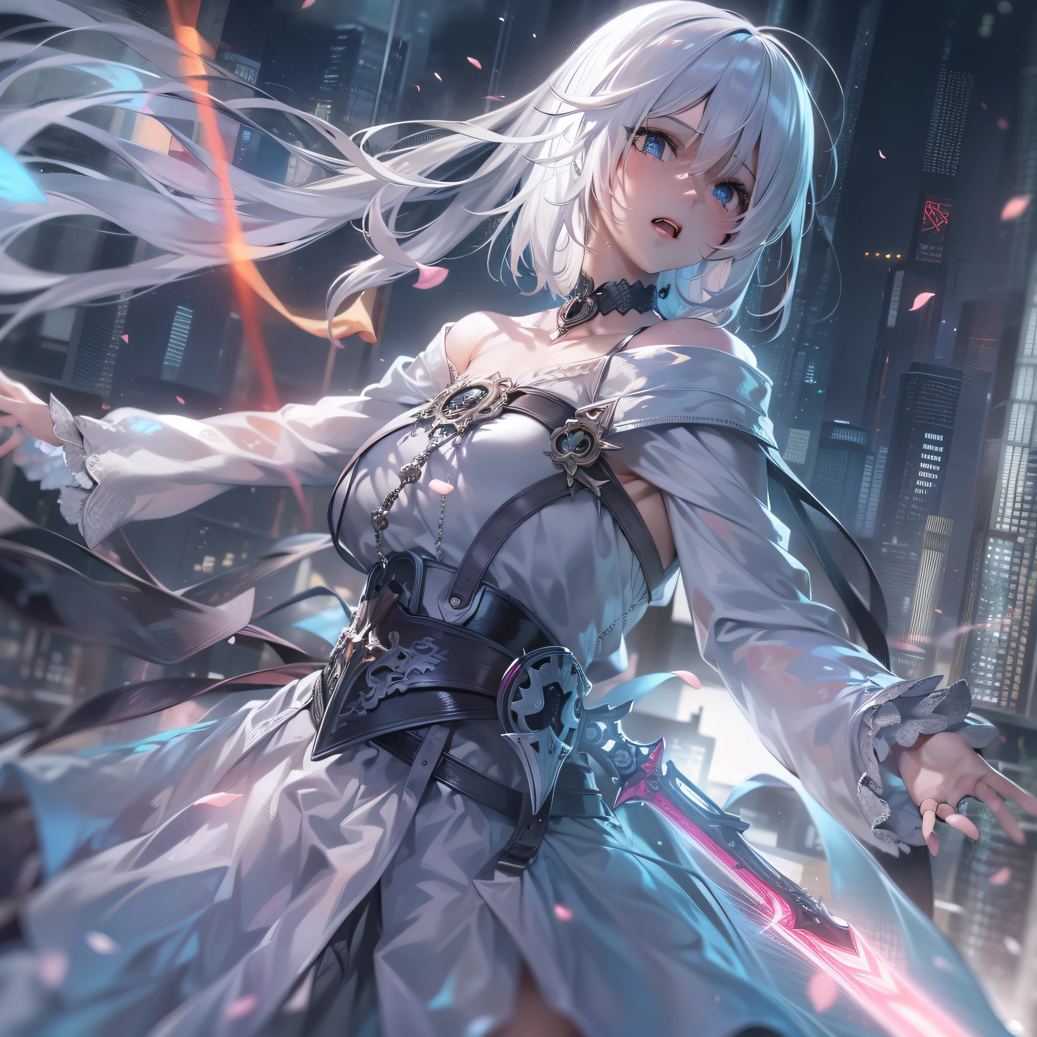 a close up of a person in a dress with a sword, scandy and arender, nightcore, sorcerous, Best anime 4k konachan wallpaper, sci fi anime, anime wallaper, sci fi anime, the prophet, Suddenly, by chance, Kawasi, White-haired god, style of anime4 K, hd anime wallaper