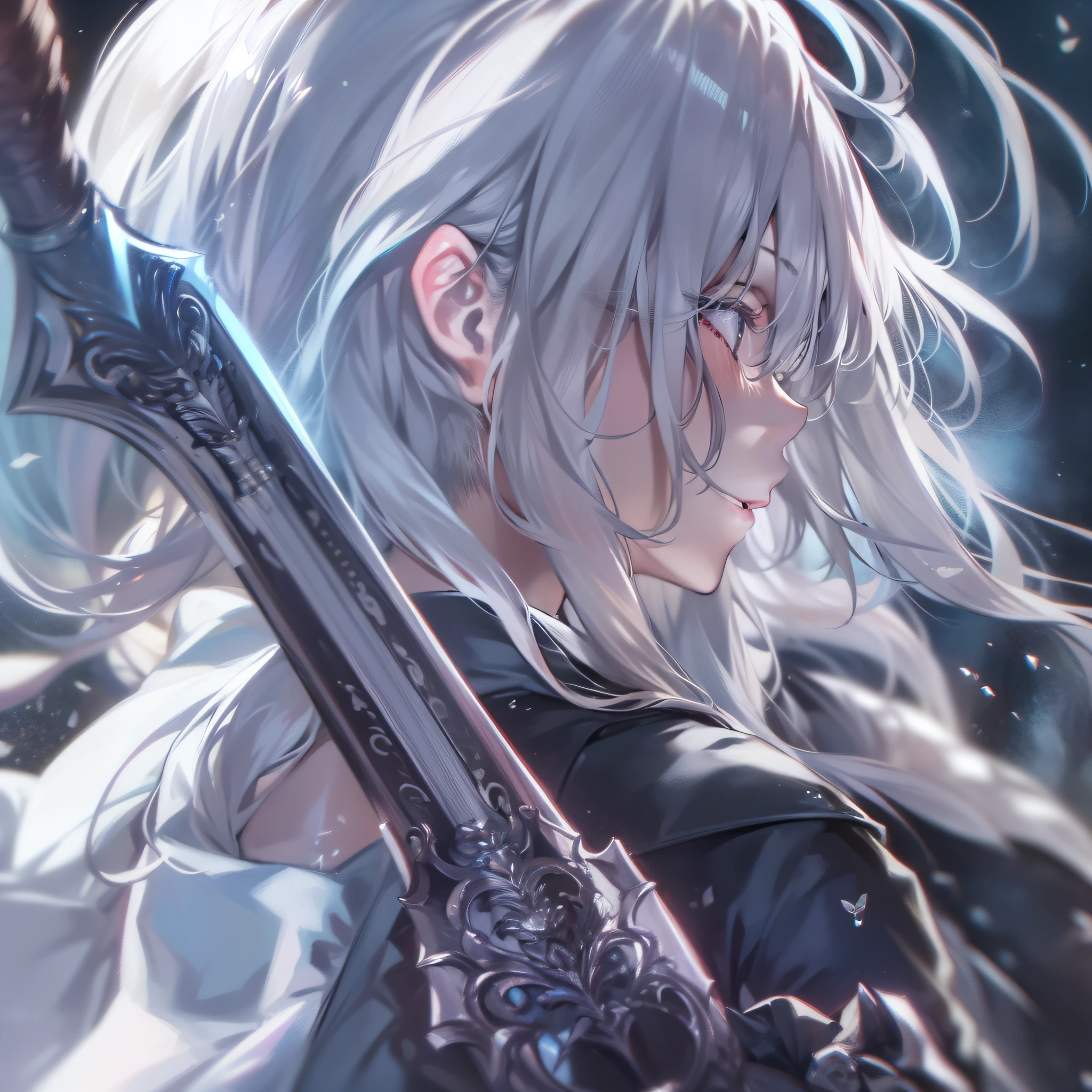 a close up of a person in a dress with a sword, scandy and arender, nightcore, sorcerous, Best anime 4k konachan wallpaper, sci fi anime, anime wallaper, sci fi anime, the prophet, Suddenly, by chance, Kawasi, White-haired god, style of anime4 K, hd anime wallaper