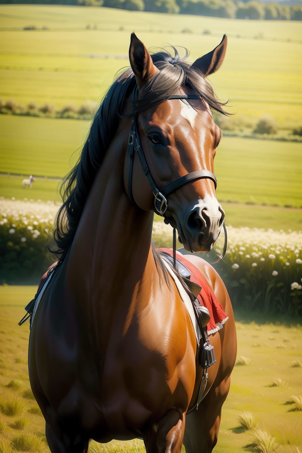 Beautiful girl,grass field,Felt room,rios,Galloping horses