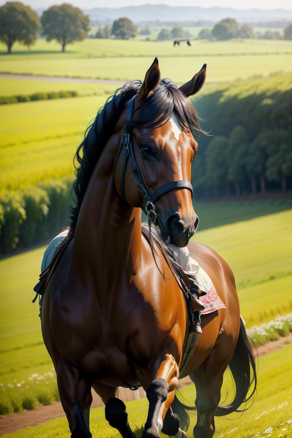 Beautiful girl,grass field,Felt room,rios,Galloping horses
