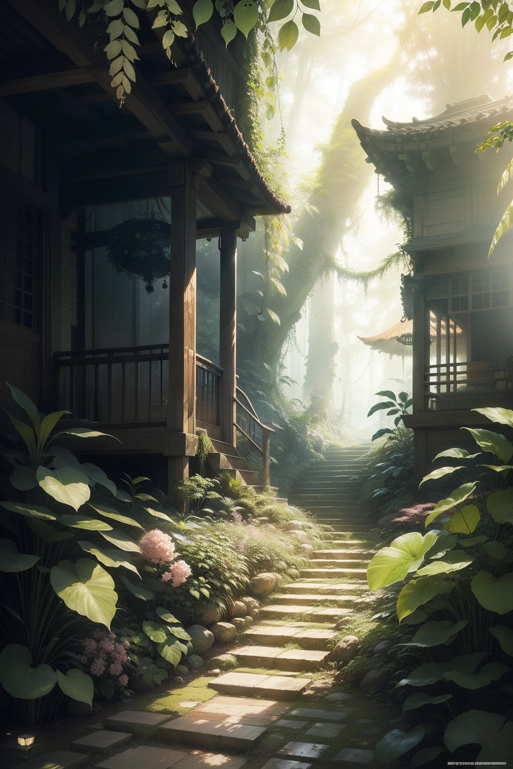 Detailed and intricate digital illustration of dense jungle full of exotic plants and animals,Sunlight filters through the canopy to create a mottled effect。The style of Yoshitaka Amano and Hayao Miyazaki,tmasterpiece,proportionate,the detail,trends in art station,beautiful light up,realisticlying,复杂,Award-Awarded,4k,Awarded for the highest quality,4K digital painting in the style of Yoshitaka Amano。A detailed and complex depiction of the zombie apocalypse,The chaos and drama of the scene is subtly captured。