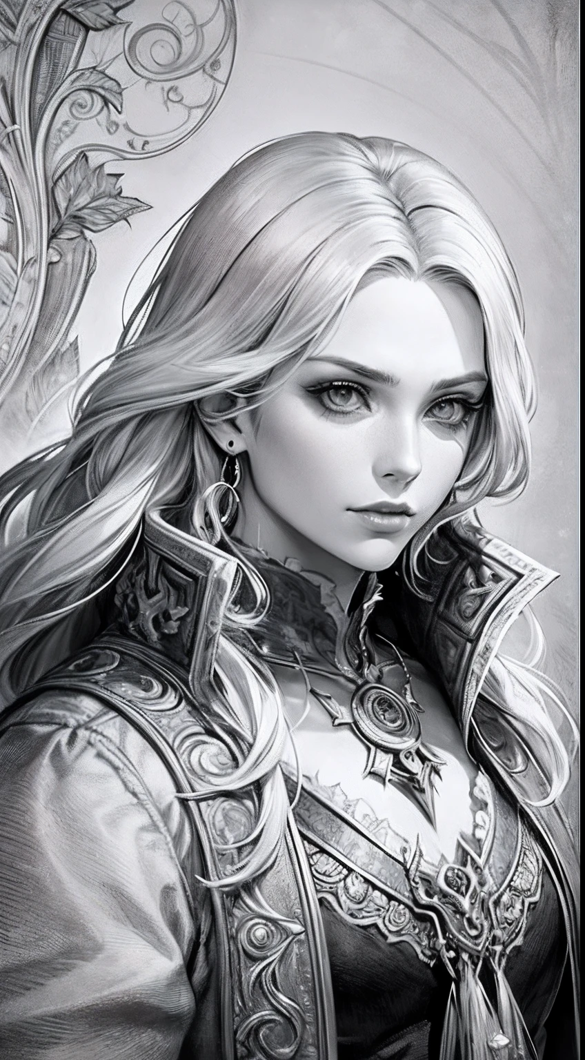 tmasterpiece, Castlevania Lord of the shadows hyper realistic super detailed , fond blanc, monochrome, dessin au trait, ((dessin))