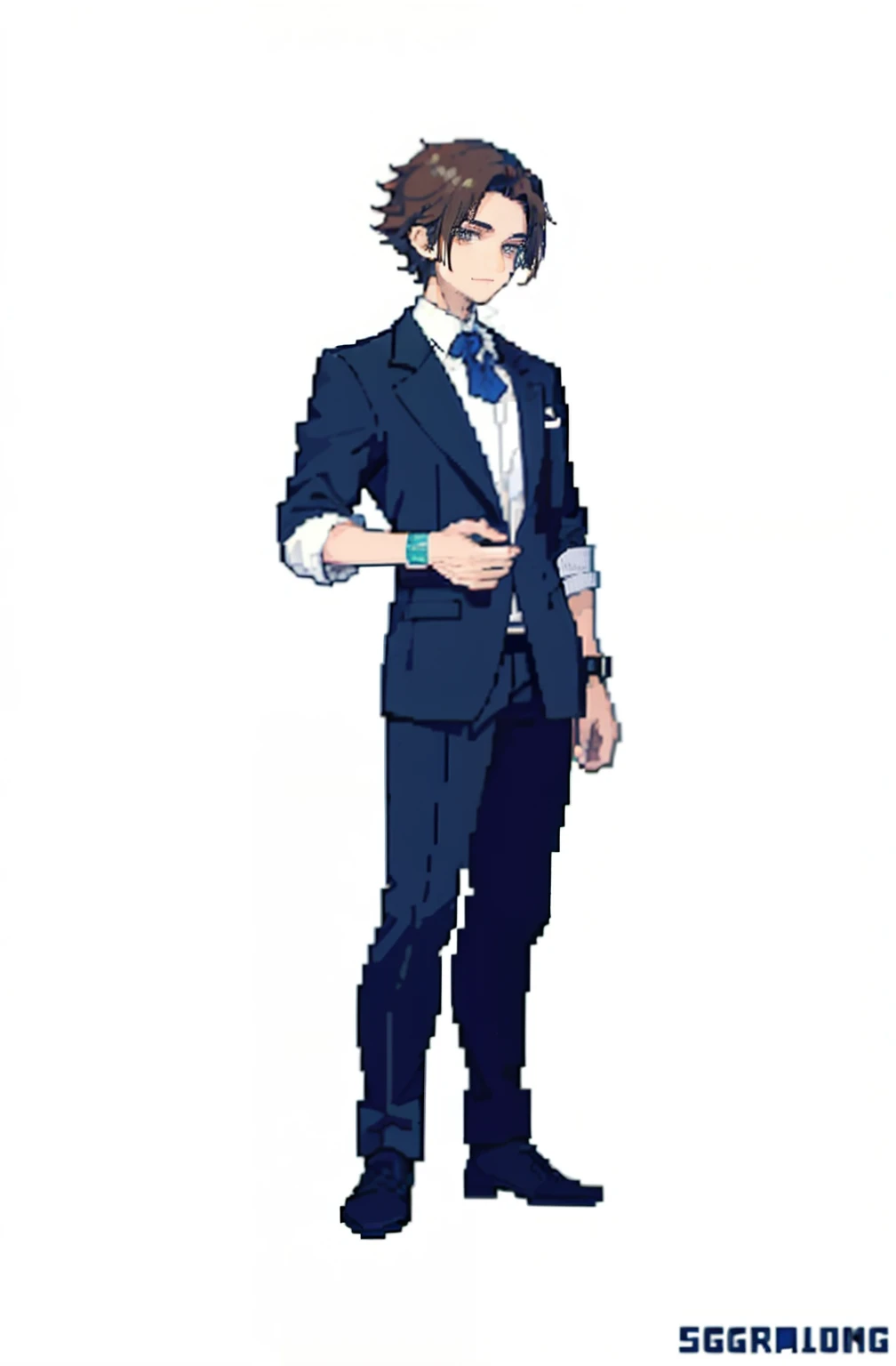 Masterpiece, Top quality, Best quality), pix,Pixel art, 1 handsome boy, full bodyesbian, No background,Black clothes