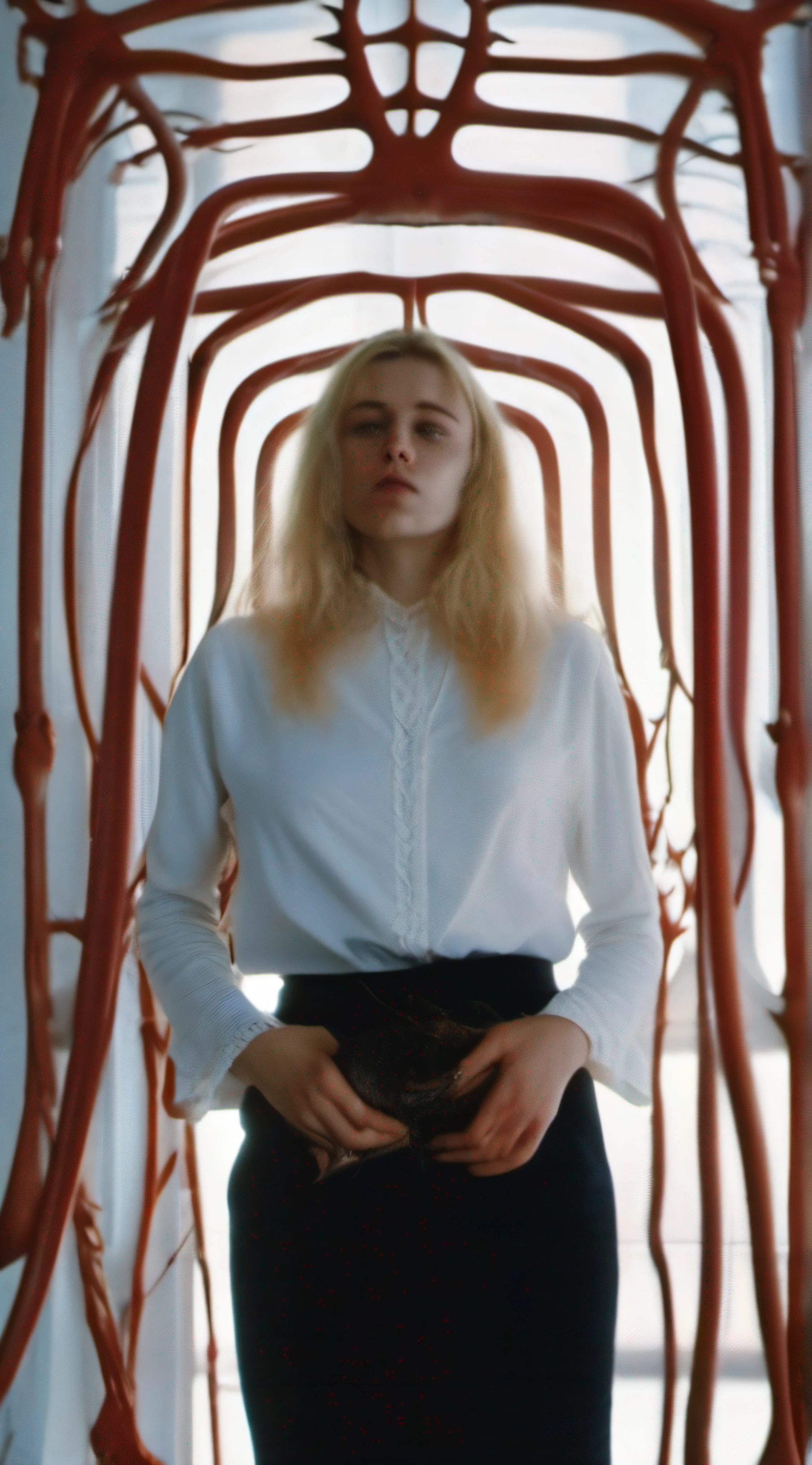 blond woman in jins shart, standing, full body, dakota fanning, soft portrait shot 8 k, female portrait, james jean soft light 4k, james jean soft light 4 k, a still of an ethereal