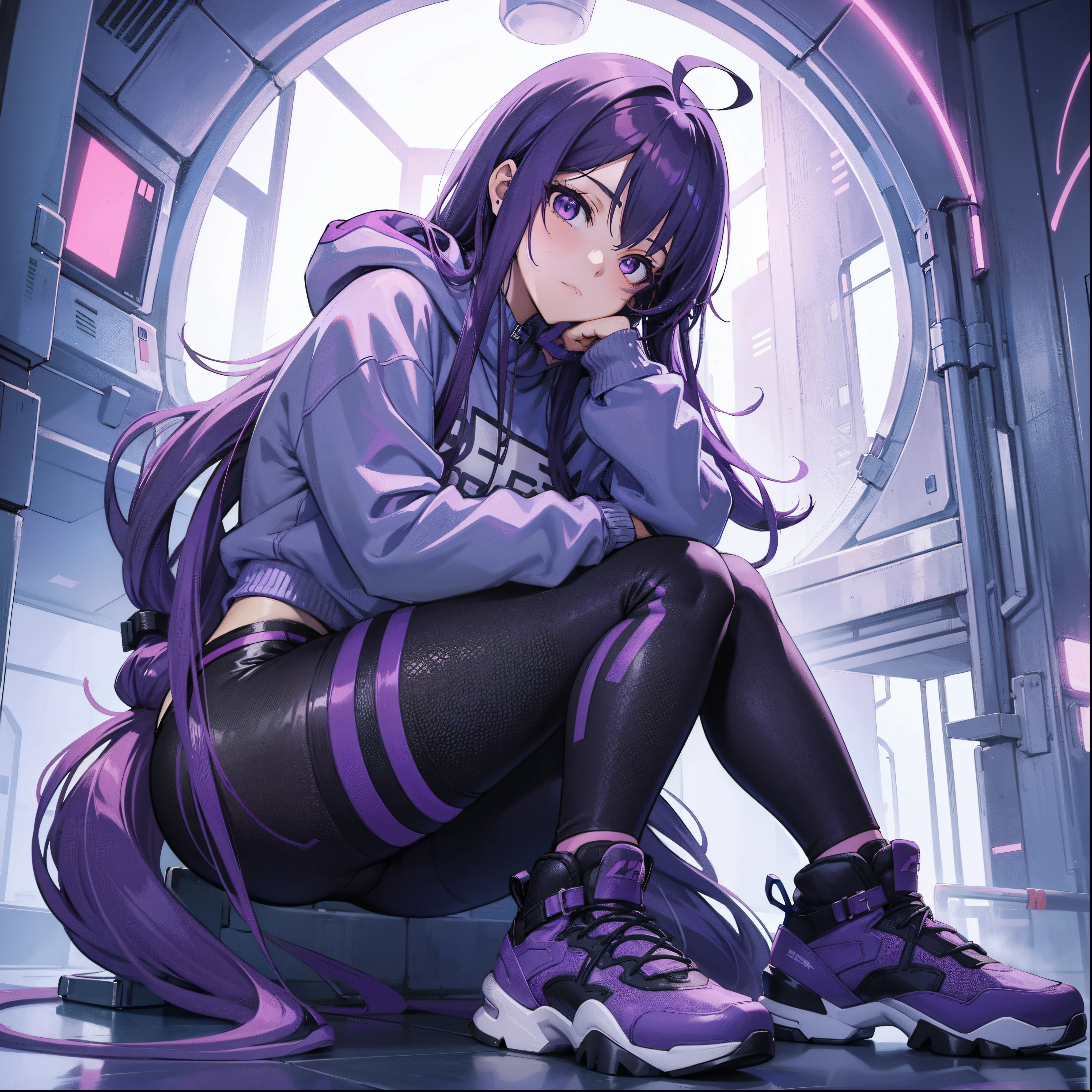 1girl, black hair, purple eyes, fishnet leggings, boots, full body pose, pretty hands, high res, ultrasharp, 8K, masterpiece, looking at viewer