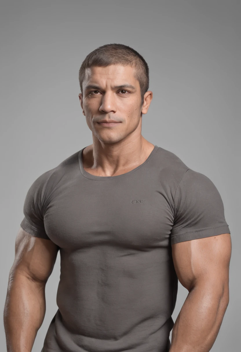 realistic photo He was of average height, nem alto nem baixo. tinham cavanhaque
 grosso . He had a strong hand and forearm. His grip was so tight he could suffocate a man. Ele tinha uma barriga grande. Ele tinha ombros largos. He had big arms. He had short rolled hair on his head . Ele tinha um rosto bonito, como a lua cheia. Ele era careca, except for a few white hairs on the back of his head. Ele estava mais perto de estar acima do peso do que fraco. Tinha olhos escuros. His forearm and biceps could not be distinguished from each other.