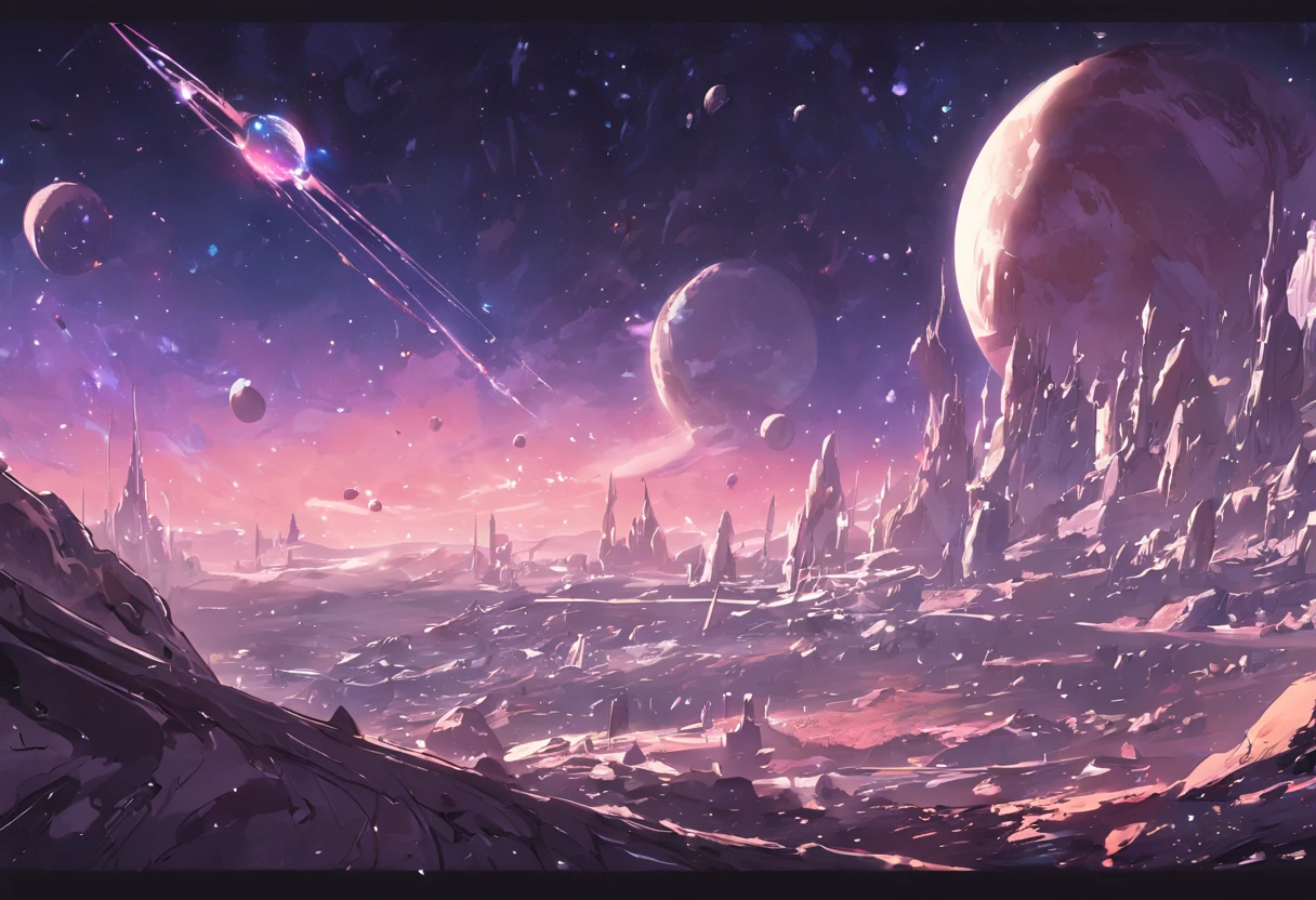 Space bases near planets and spaceships in the distance