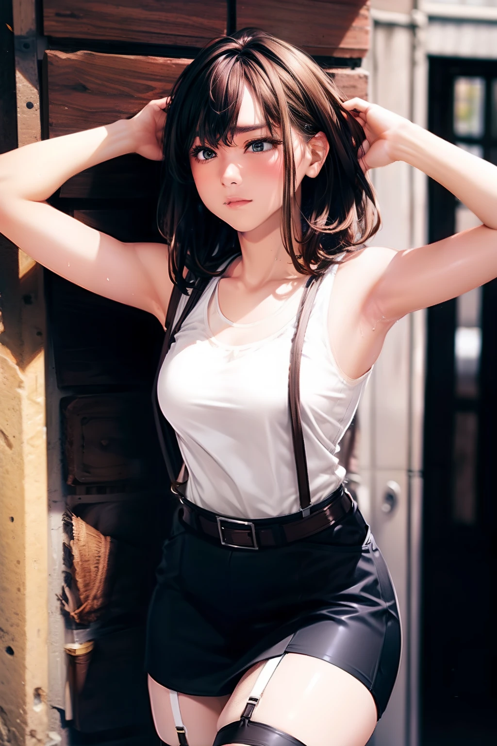 raw photo, 1girl, cute face, beautiful face, medium breast, collared blouse, White blouse, pussy, nipple, light smile, detailed skin, simple background, Above the knee, (skirt lift:1.2), skirt lift pov, panty pull, shirt lift up, bra lift up, constricted waist, shirt_lift, yoko shogenji, skirt_lift, marie, shiny skin, frontal face, wallpaper, photorealistic, depth of field, masterpiece, best quality, anatomically correct, super detail, textured skin, accurate